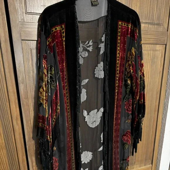 Lucy’s Silk Sequined Long Cover Up in Black - Picture 1 of 9